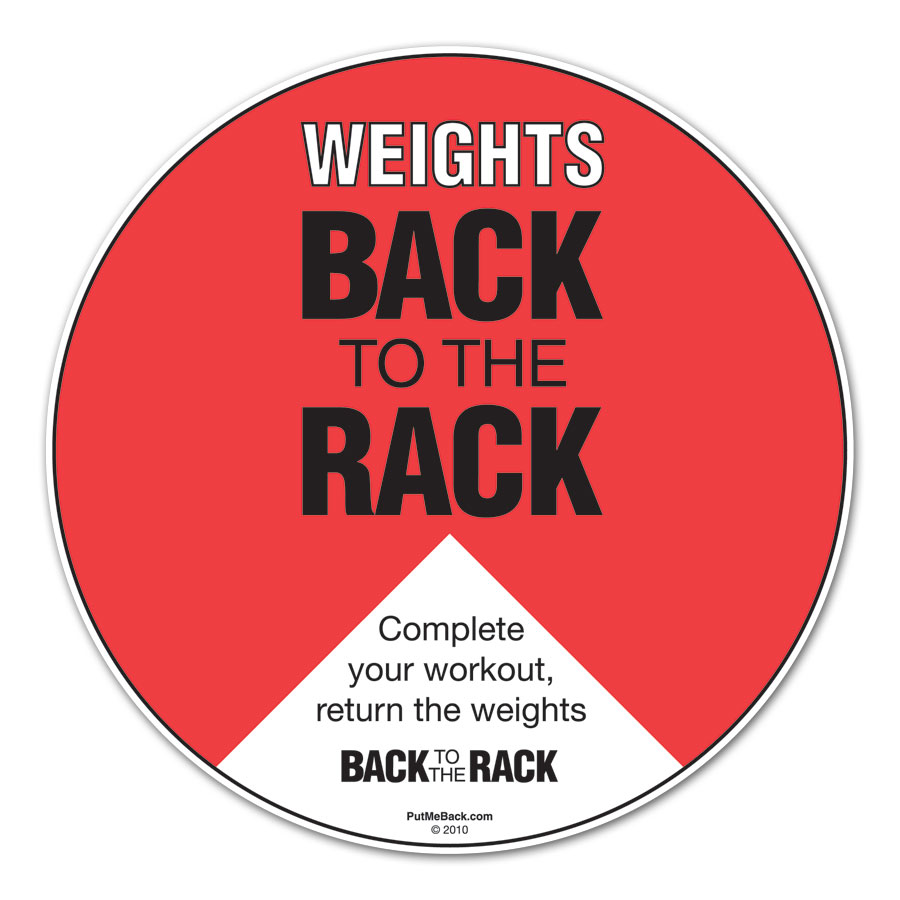 Dumbbell or Gym Mirror Stickers (6" circle) Put Me Back